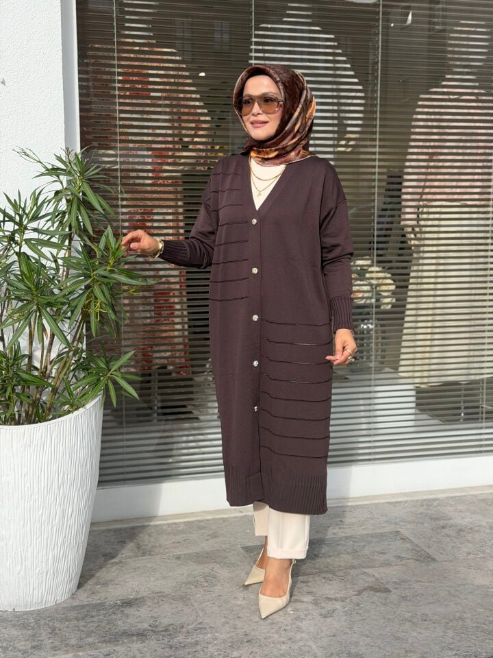 ARMİNE TREND MERSERİZE HIRKA KAHVERENGİ