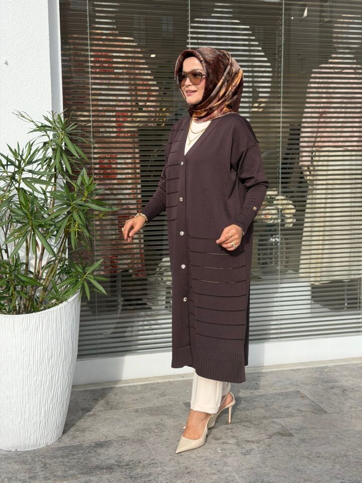 ARMİNE TREND MERSERİZE HIRKA KAHVERENGİ