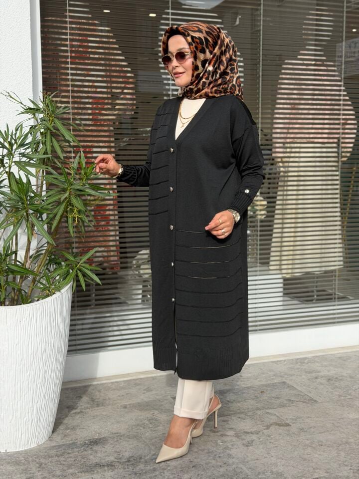 ARMİNE TREND MERSERİZE HIRKA SİYAH