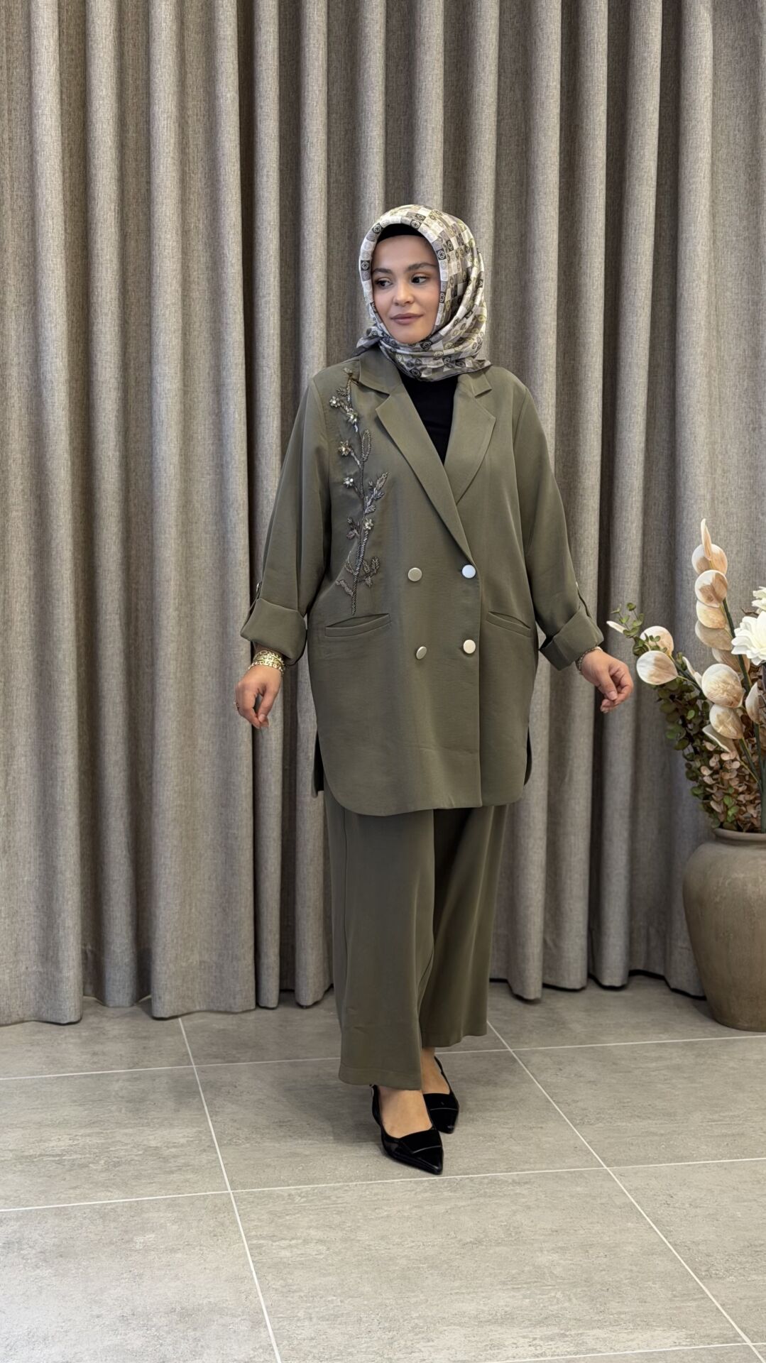 TIĞ TRİKO CUPRA TAŞLI CEKETLİ TAKIM YEŞİL