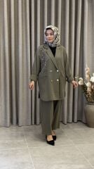 TIĞ TRİKO CUPRA TAŞLI CEKETLİ TAKIM YEŞİL