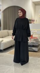 TIĞ TRİKO OYSHO KUMAŞ PİLE DETAYLI CEKET TAKIM SİYAH