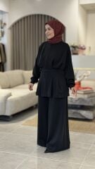 TIĞ TRİKO OYSHO KUMAŞ PİLE DETAYLI CEKET TAKIM SİYAH