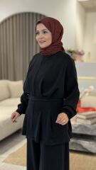 TIĞ TRİKO OYSHO KUMAŞ PİLE DETAYLI CEKET TAKIM SİYAH