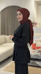 TIĞ TRİKO OYSHO KUMAŞ PİLE DETAYLI CEKET TAKIM SİYAH