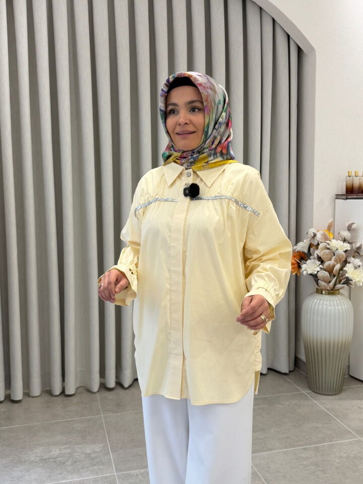 TIĞ TRİKO TAŞLI ŞERİTLİ  GÖMLEK SARI