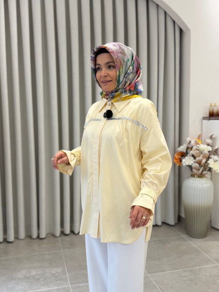 TIĞ TRİKO TAŞLI ŞERİTLİ  GÖMLEK SARI