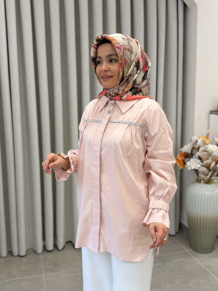 TIĞ TRİKO TAŞLI ŞERİTLİ  GÖMLEK PEMBE
