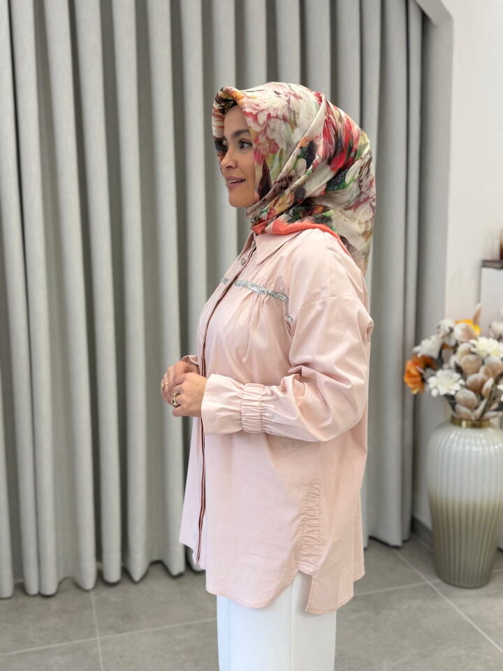 TIĞ TRİKO TAŞLI ŞERİTLİ  GÖMLEK PEMBE