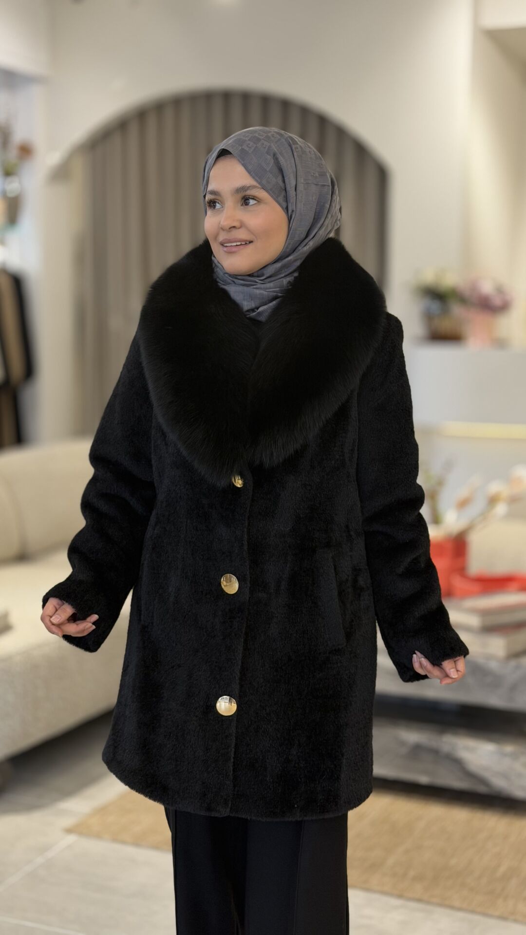 YAQA HAKİKİ TİLKİ KÜRK KABAN SİYAH