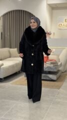 YAQA HAKİKİ TİLKİ KÜRK KABAN SİYAH