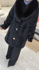 YAQA HAKİKİ TİLKİ KÜRK KABAN SİYAH