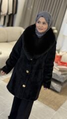 YAQA HAKİKİ TİLKİ KÜRK KABAN SİYAH