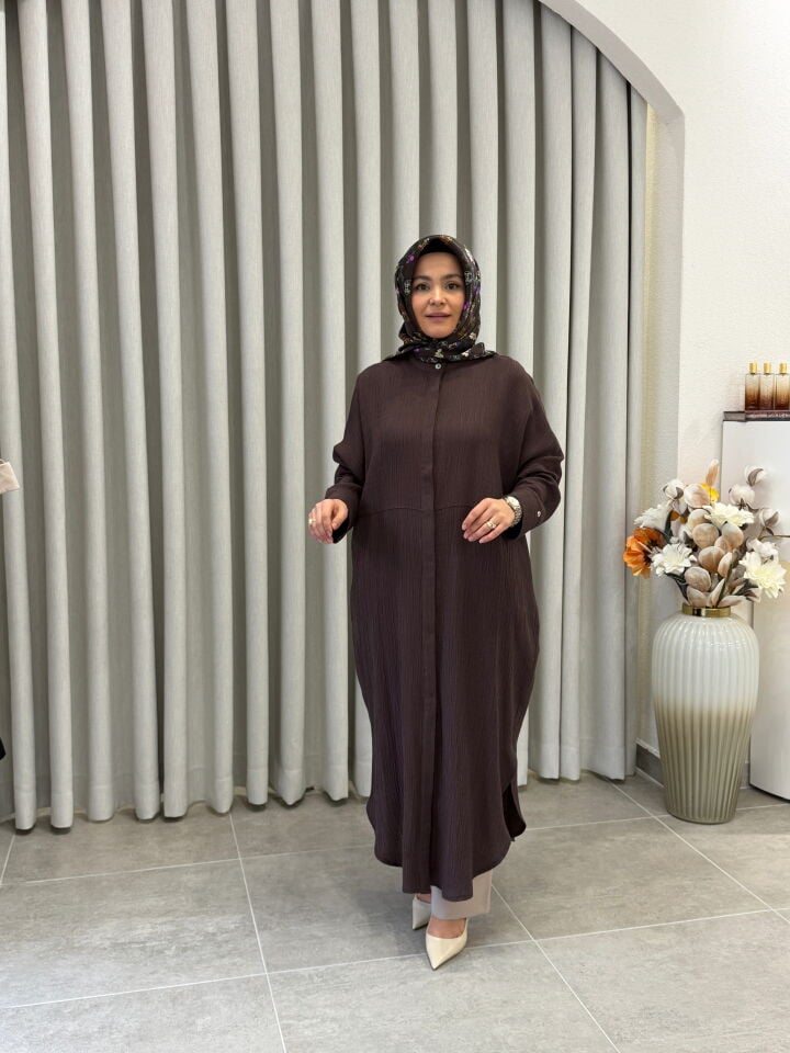 ARMİNE TREND TAM BOY MÜSLİN TUNİK KAHVERENGİ