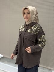 ESRA DAĞLIOĞLU KAŞE TAŞLI GÖMLEK KAHVE