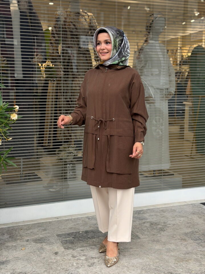 ARMİNE TENCEL KUMAŞ FERMUARLI KAP KAHVERENGİ