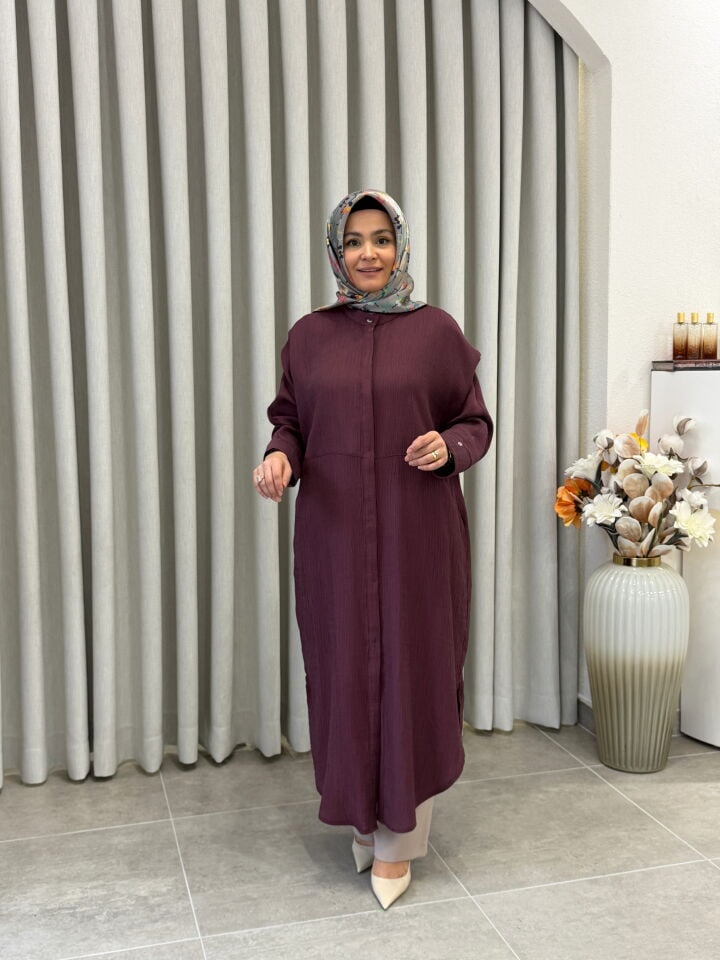 ARMİNE TREND TAM BOY MÜSLİN TUNİK BORDO