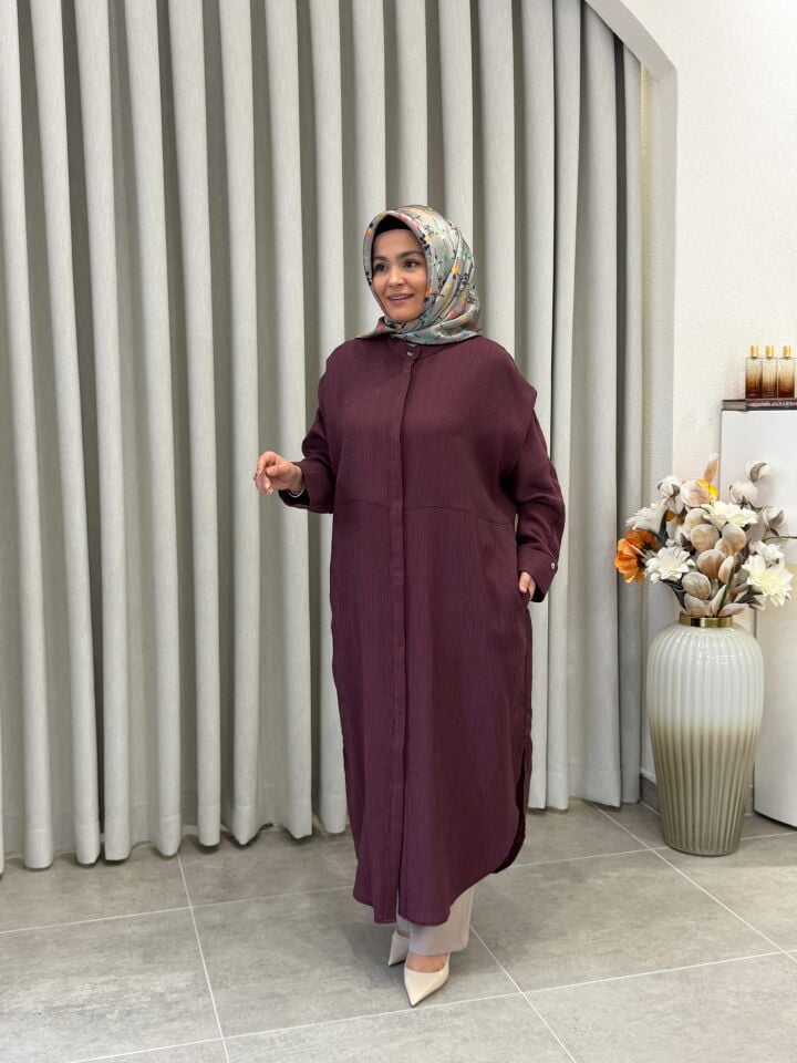 ARMİNE TREND TAM BOY MÜSLİN TUNİK BORDO