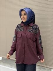 ESRA DAĞLIOĞLU KAŞE TAŞLI GÖMLEK BORDO