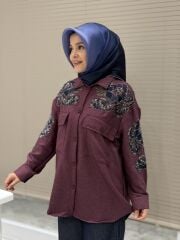 ESRA DAĞLIOĞLU KAŞE TAŞLI GÖMLEK BORDO