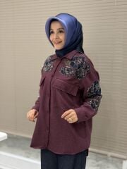 ESRA DAĞLIOĞLU KAŞE TAŞLI GÖMLEK BORDO