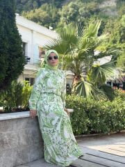 SATEN ELBİSE YEŞİL