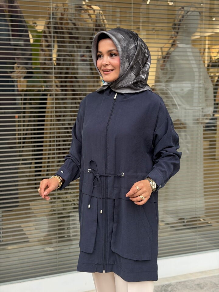 ARMİNE TENCEL KUMAŞ FERMUARLI KAP LACİVERT