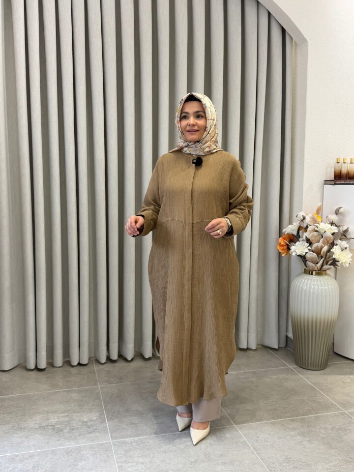 ARMİNE TREND TAM BOY MÜSLİN TUNİK YAĞ YEŞİLİ