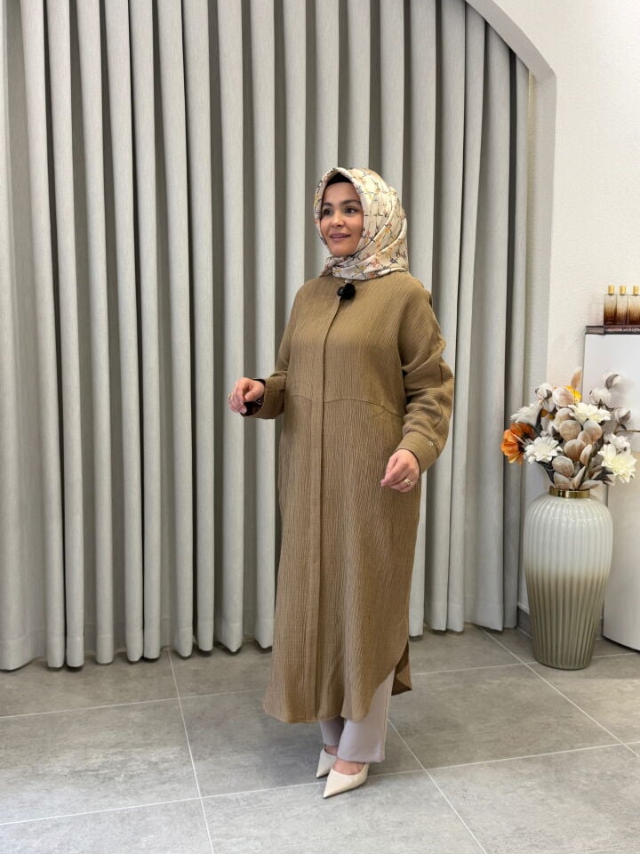 ARMİNE TREND TAM BOY MÜSLİN TUNİK YAĞ YEŞİLİ