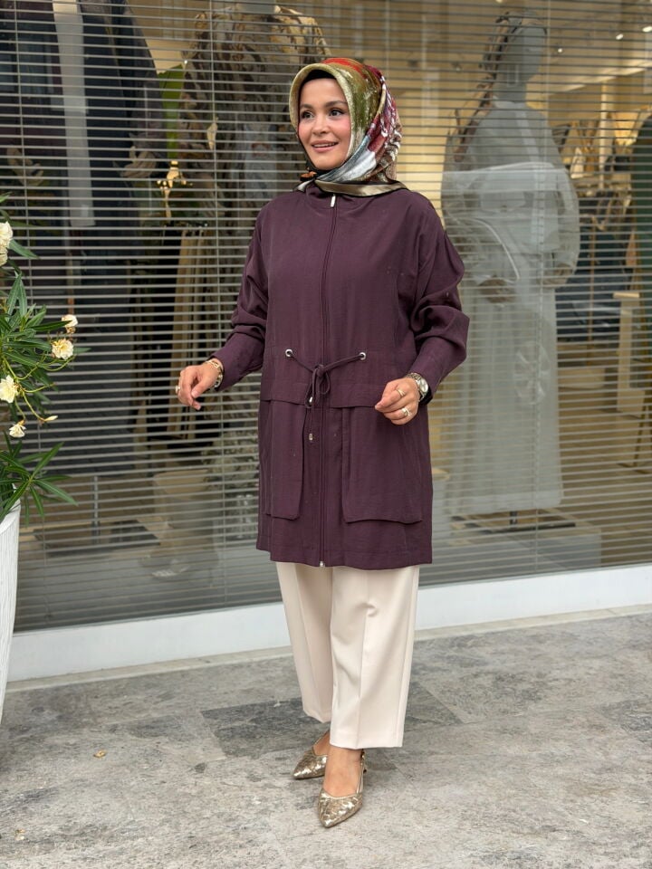 ARMİNE TENCEL KUMAŞ FERMUARLI KAP BORDO