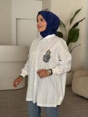 TIĞ TRİKO RİBANALI ÇİZGİLİ POPLİN GÖMLEK MAVİ