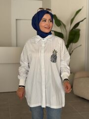 TIĞ TRİKO RİBANALI ÇİZGİLİ POPLİN GÖMLEK MAVİ