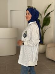 TIĞ TRİKO RİBANALI ÇİZGİLİ POPLİN GÖMLEK MAVİ