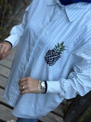 TIĞ TRİKO RİBANALI ÇİZGİLİ POPLİN GÖMLEK MAVİ