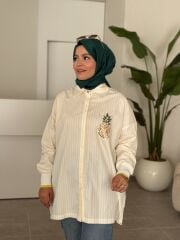 TIĞ TRİKO RİBANALI ÇİZGİLİ POPLİN GÖMLEK SARI