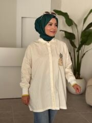 TIĞ TRİKO RİBANALI ÇİZGİLİ POPLİN GÖMLEK SARI