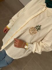 TIĞ TRİKO RİBANALI ÇİZGİLİ POPLİN GÖMLEK SARI