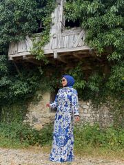 SATEN ELBİSE MAVİ