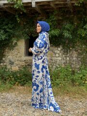 SATEN ELBİSE MAVİ
