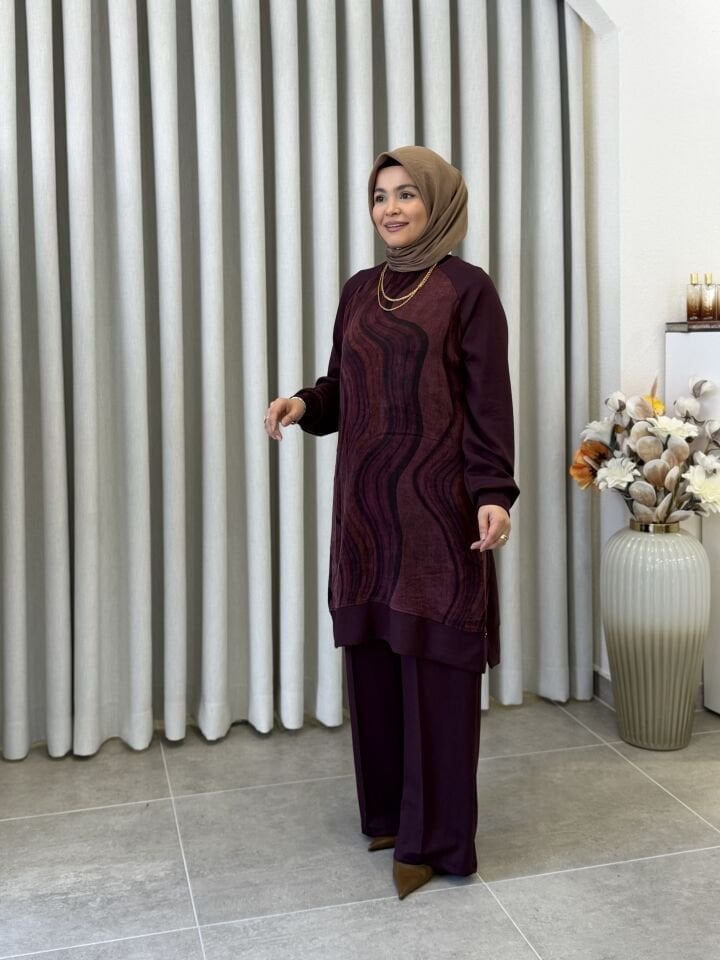 İPEK CUPRA KOMBİNLİ OYSHO PANTOLONLU TAKIM MÜRDÜM