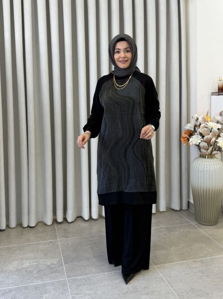 İPEK CUPRA KOMBİNLİ OYSHO PANTOLONLU TAKIM SİYAH