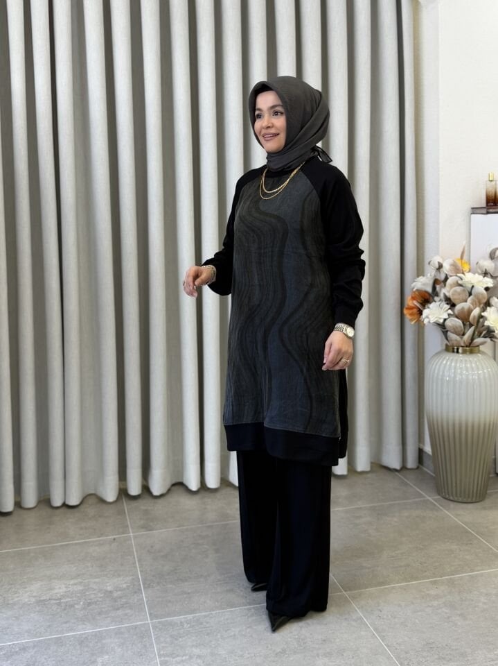 İPEK CUPRA KOMBİNLİ OYSHO PANTOLONLU TAKIM SİYAH