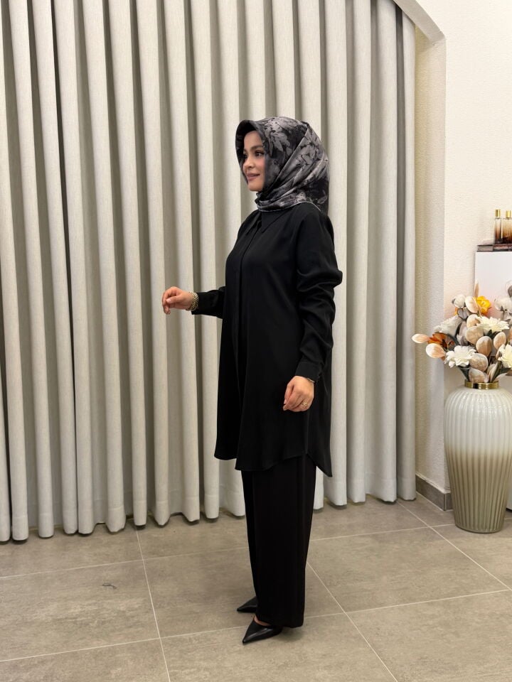AYŞE AKAY İPEK CUBRA GÖMLEK SİYAH