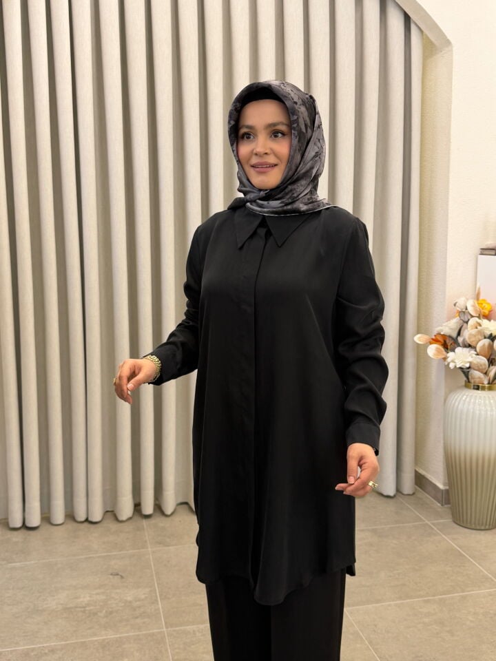 AYŞE AKAY İPEK CUBRA GÖMLEK SİYAH