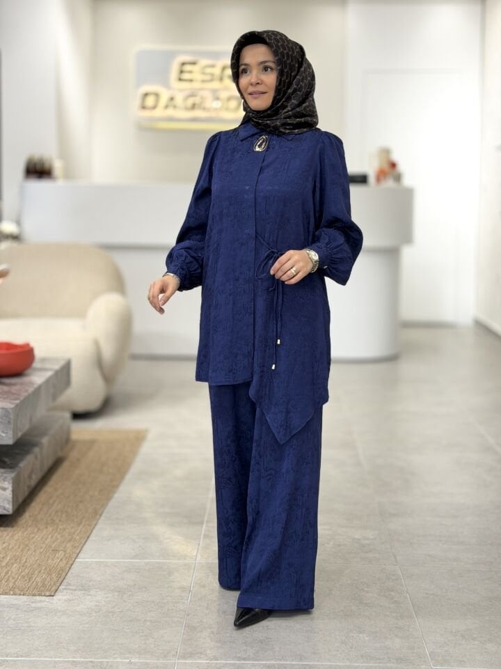 ARMİNE JAKAR TENCEL PANTOLONLU TAKIM LACİVERT