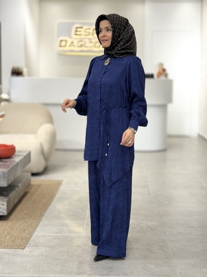 ARMİNE JAKAR TENCEL PANTOLONLU TAKIM LACİVERT