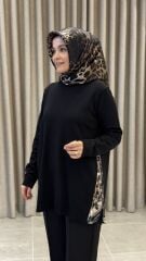 TIĞ TRİKO MERSERİZE GÖMLEK DETAYLI TUNİK SİYAH