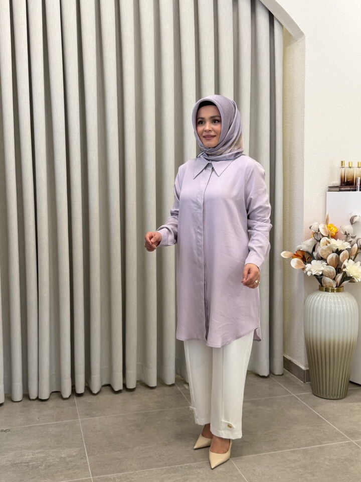 AYŞE AKAY İPEK CUBRA GÖMLEK LİLA