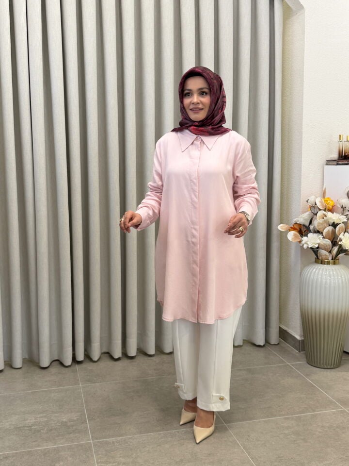 AYŞE AKAY İPEK CUBRA GÖMLEK PEMBE