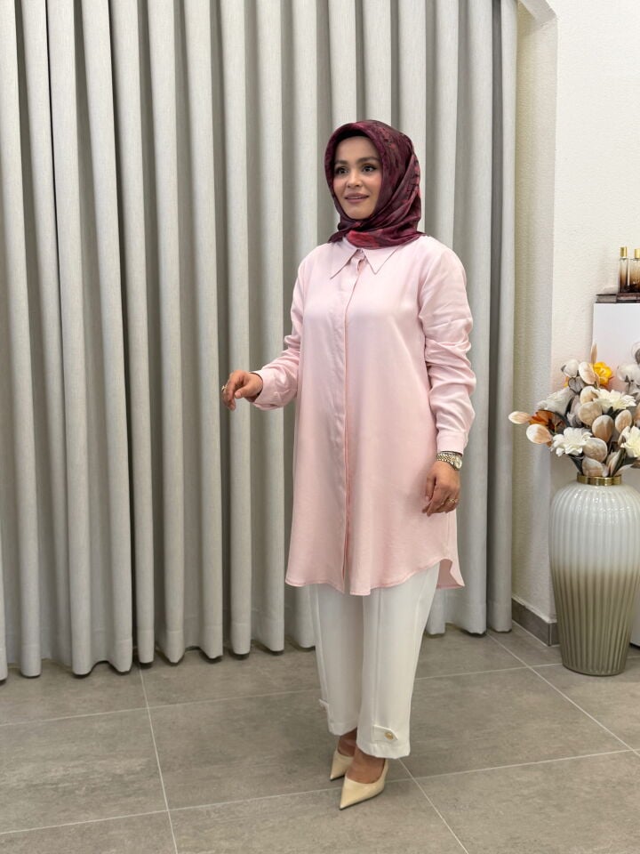 AYŞE AKAY İPEK CUBRA GÖMLEK PEMBE